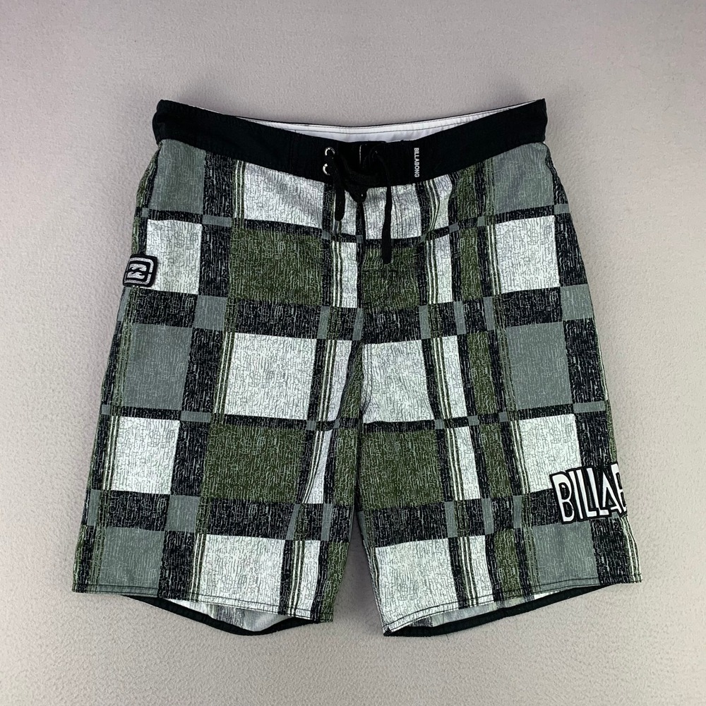 Billabong Boardshorts Mens 36 Green/Black Plaid Baggy Surfwear Checkered Long